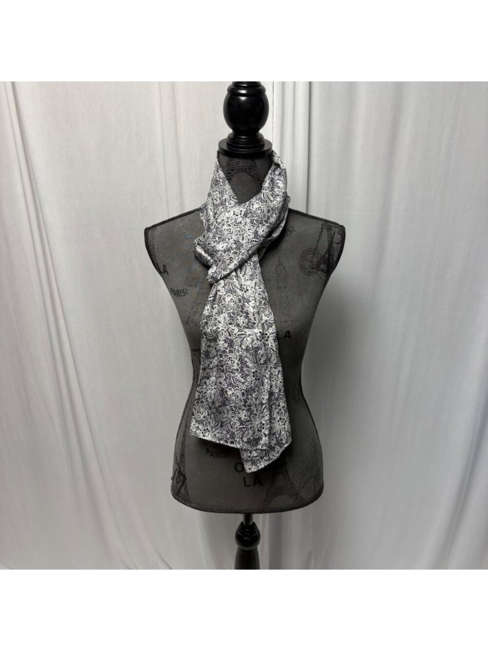 Black White Lace Print Scarf Wrap 73 x 17.75 inch Neutral Statement Capsule Chic